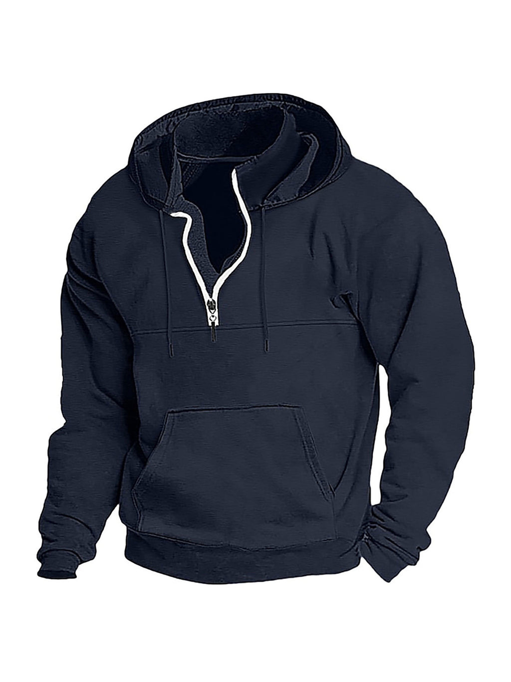 Simple Half-Zip Hoodie Casual Sport Solid Color Hooded Sweatshirt