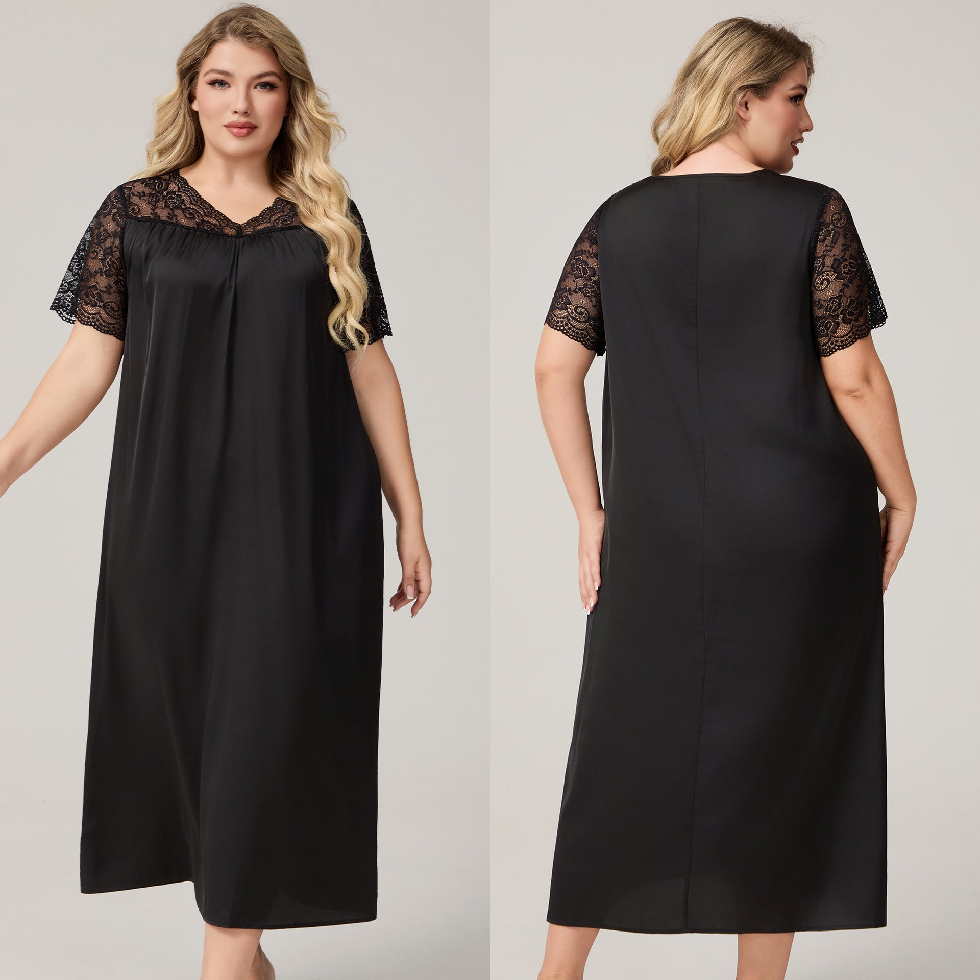 Silk Satin Oversized Sleepwear for Women Summer Short Sleeve Long Nightdress Loose Casual Loungewear Women