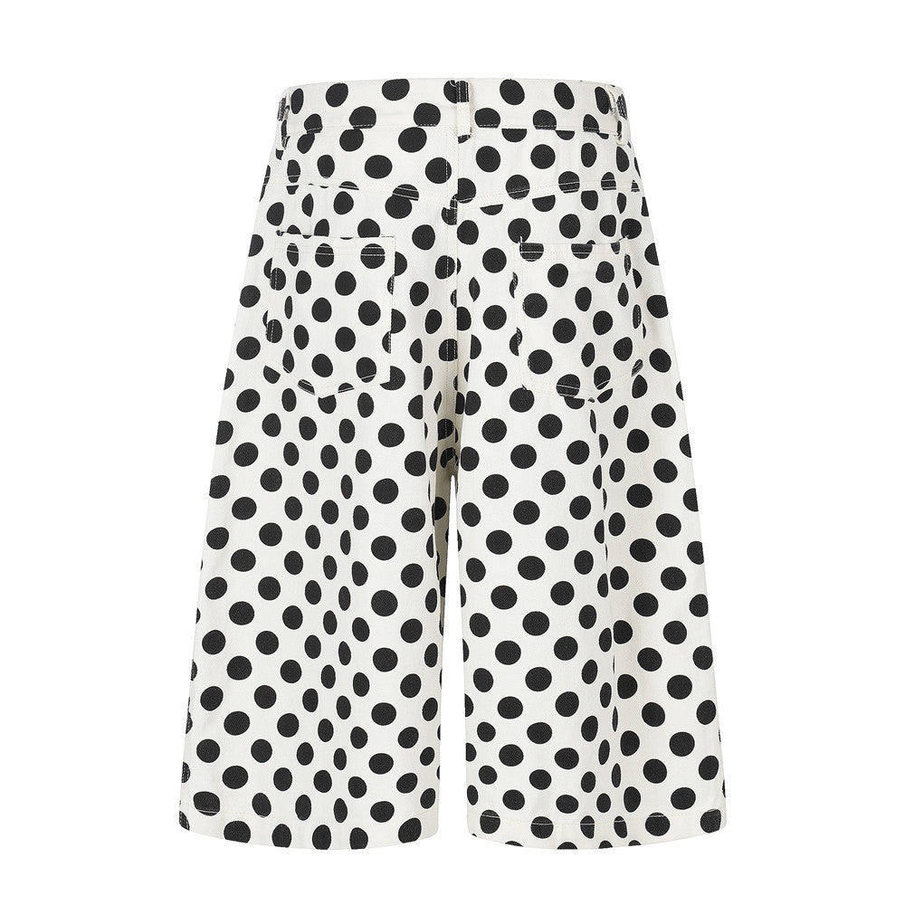 Color blocked polka dot loose straight shorts