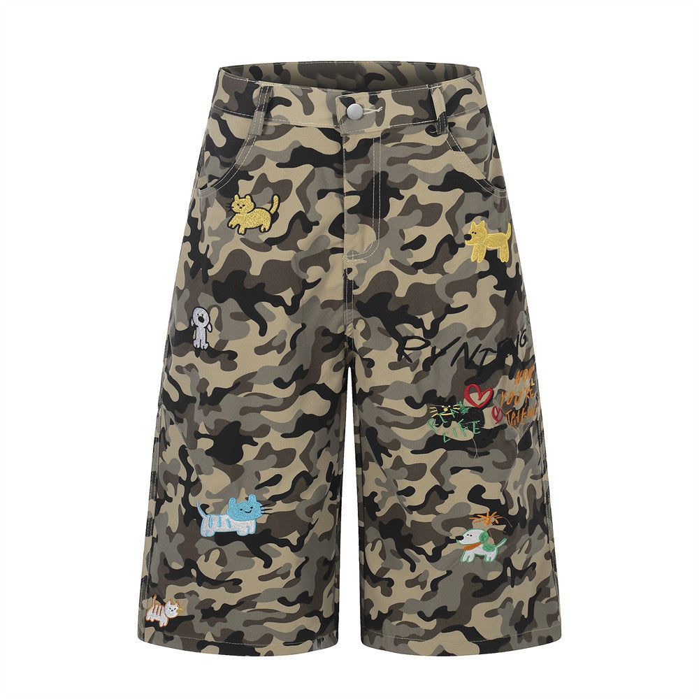 Camouflage straight leg five inch shorts