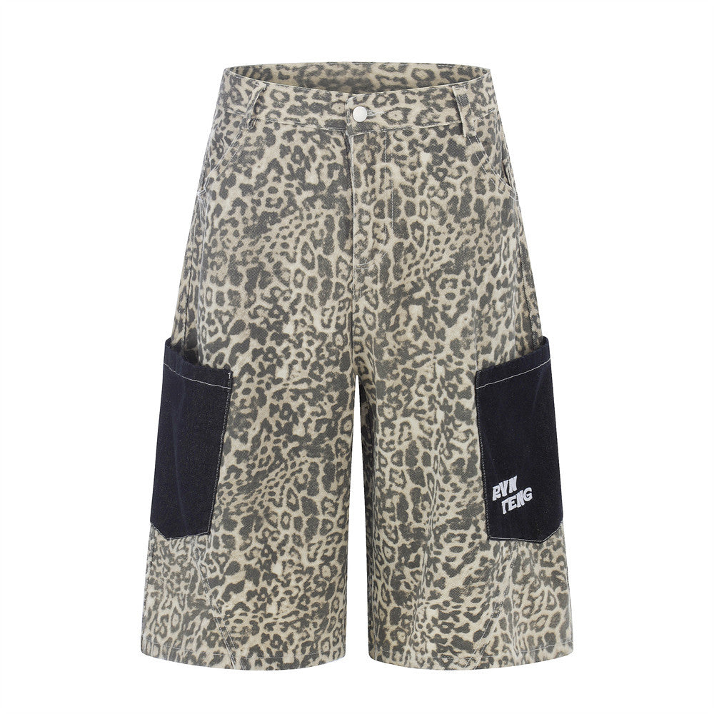 Leopard print workwear shorts