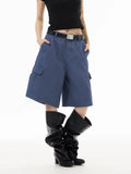 Casual Loose Fit Vintage Washed Deck Shorts Straight Leg Unisex Pants