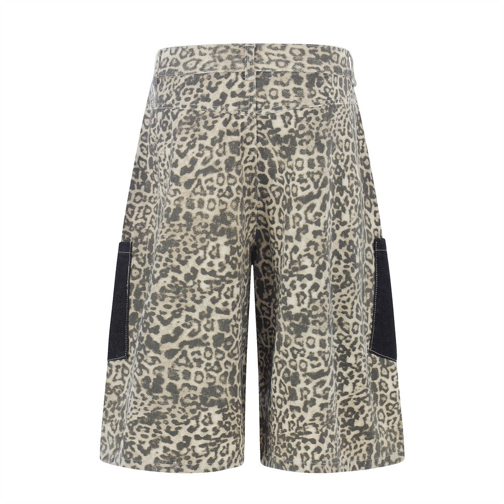 Leopard print workwear shorts