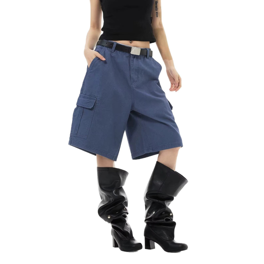 Casual Loose Fit Vintage Washed Deck Shorts Straight Leg Unisex Pants