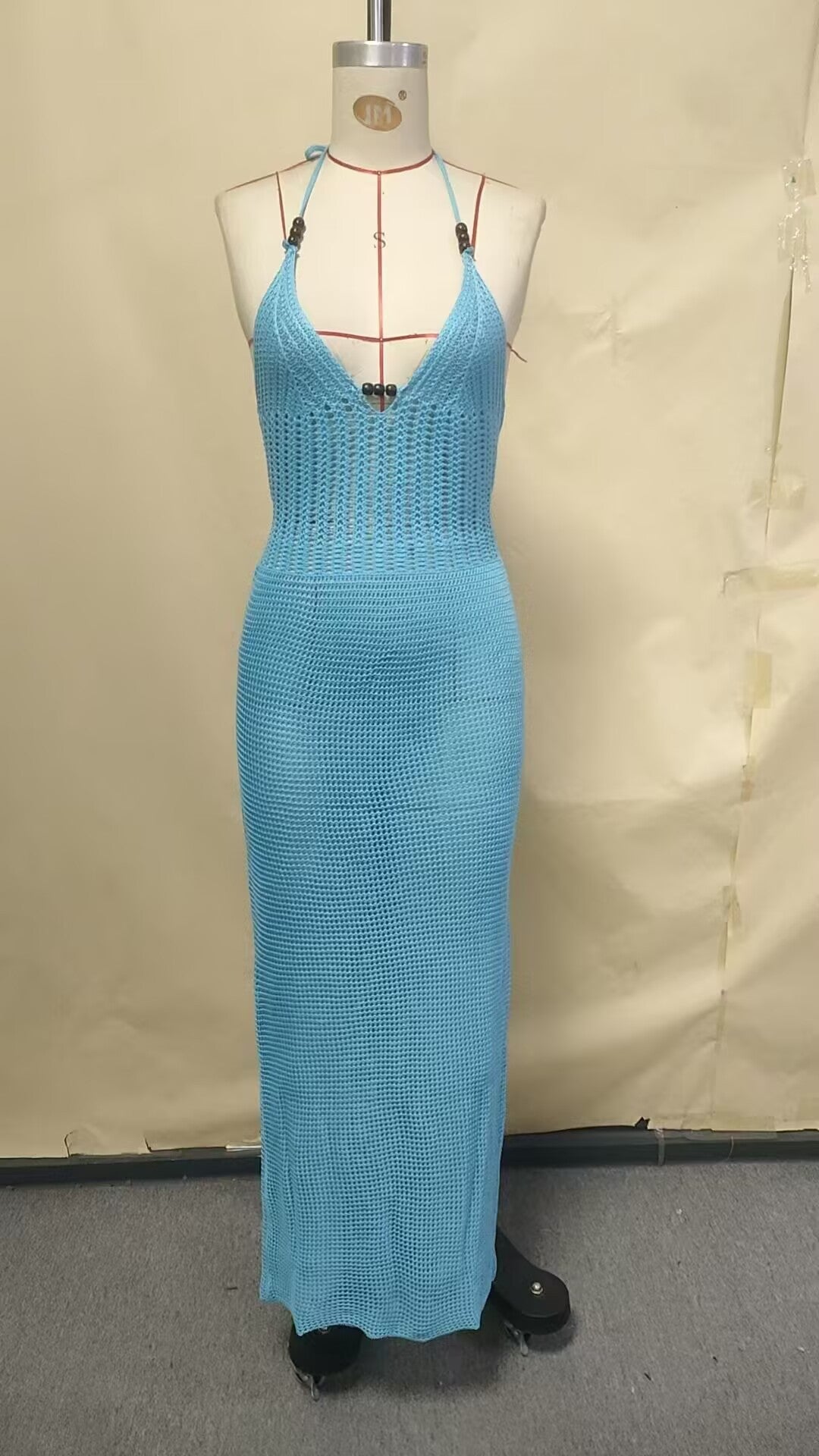 New Spring Women's Knitted Sexy V-Neck Halter Backless Beach Dress