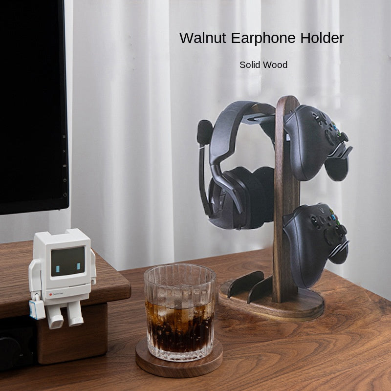 okcsc Wooden Headphone Stand Multi-functional Black Walnut Solid Wood Headphone Holder Creative Minimalist