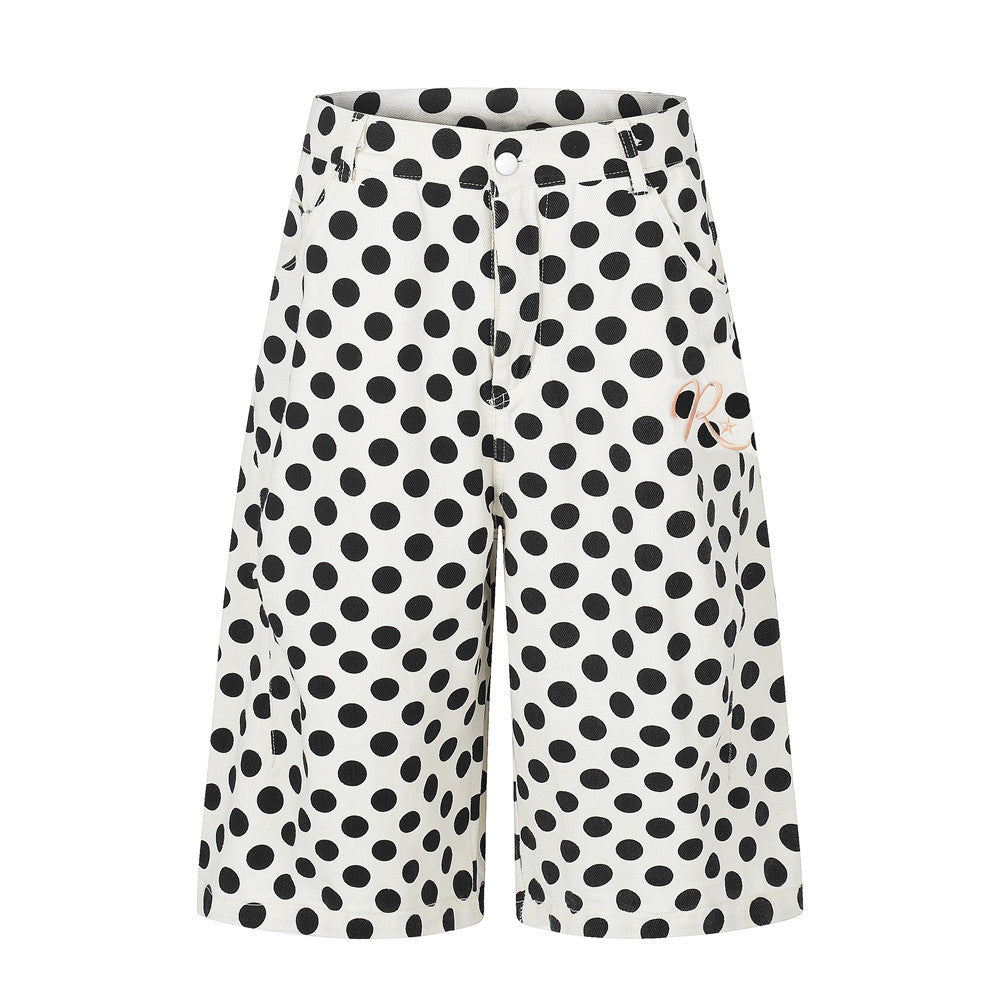 Color blocked polka dot loose straight shorts