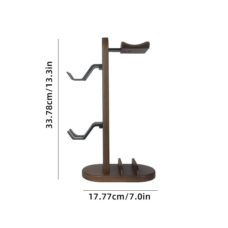 okcsc Wooden Headphone Stand Multi-functional Black Walnut Solid Wood Headphone Holder Creative Minimalist