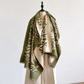 185x65cm Vintage Floral Faux Cashmere Scarf for Women, Thick Warm Neck Wrap