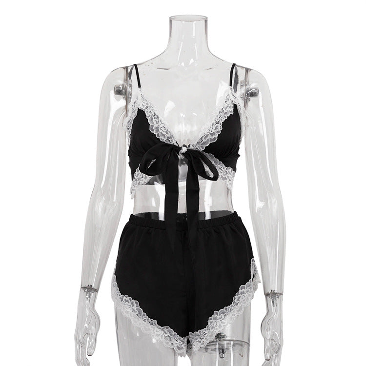 Splicing Sexy Mini Set Sleeveless Shorts Two-Piece Set