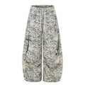 Digital printed striped wide leg curved knife pants