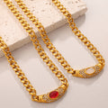 Embedded Cat's Eye Stone Necklace Retro Vintage Geometric Choker Chain