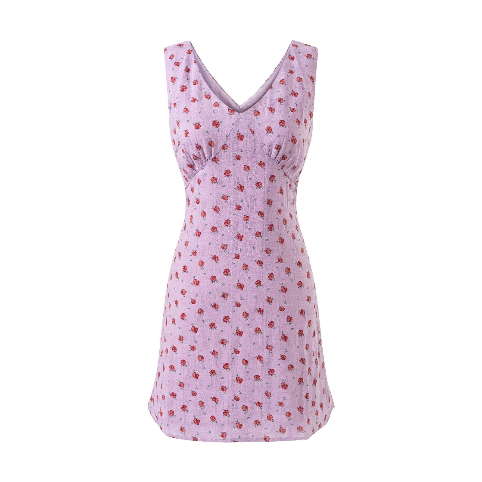 Vintage V-Neck Slim-Fitting Sleeveless Floral Dress