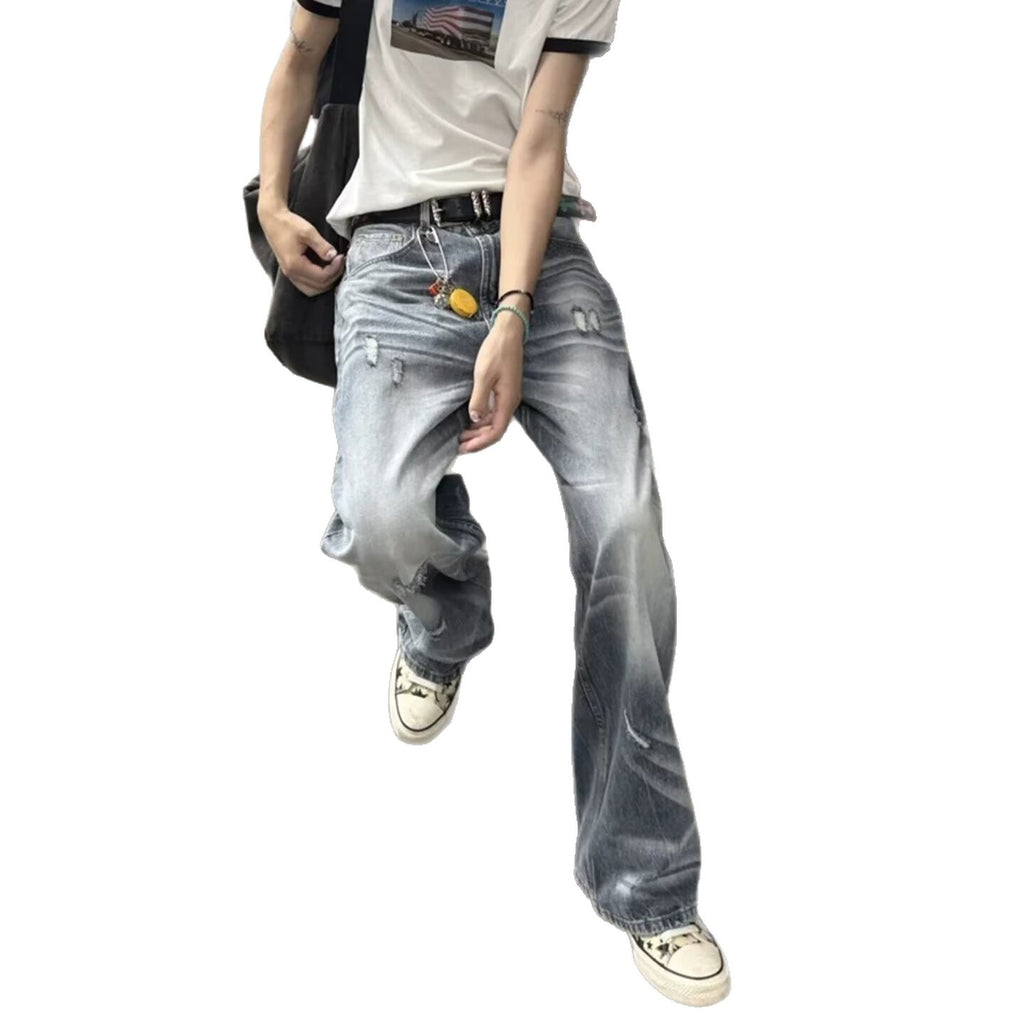 Vintage Ripped Wide Leg Jeans for Women High Waist Loose Straight Leg Denim Pants