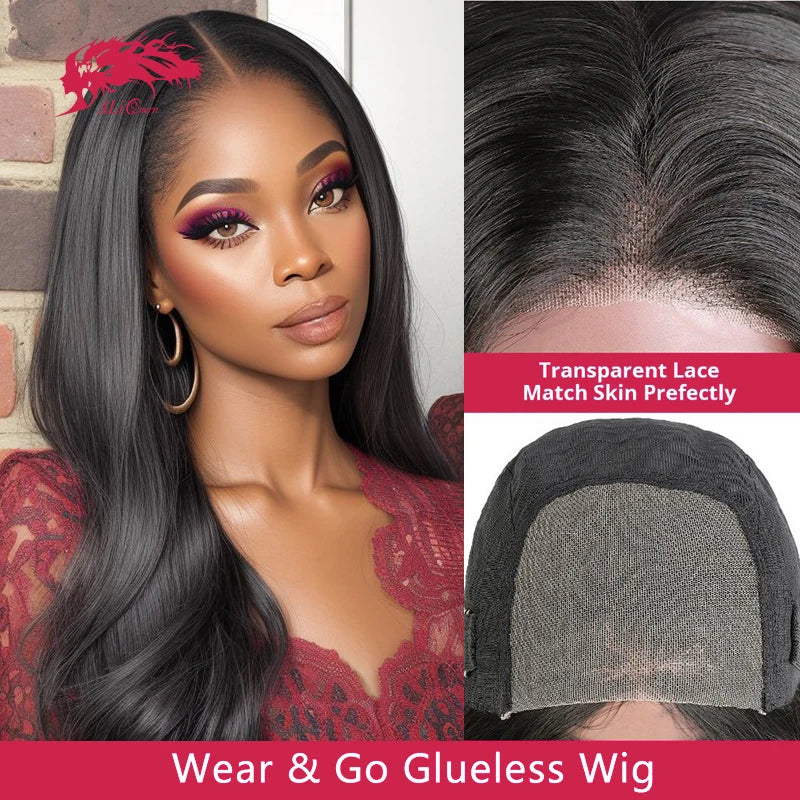Ali Queen Body Wave Wear Go Glueless Wigs 6x4 HD Lace Closure Glueless Wig Human Hair Ready To Wear Pre Cut Preplucked 14-32inch