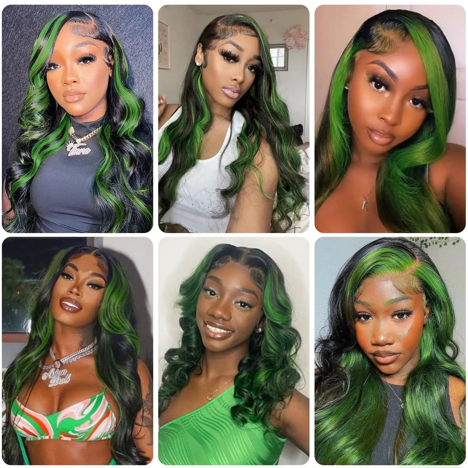 Highlight Green With Black Wig Synthetic Lace Frontal Wig Pre Plucked With Baby Hair 180% Density Fiber 13X4 Lace Front Wigs