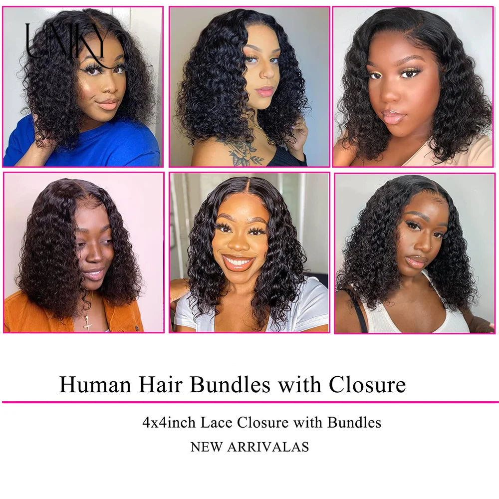 Uniky Deep Wave Hair Bundles Short Deep Curly Hair 3 Bundles Remy Human Hair Extensions Natural Black Brazilian Cheap Bundles