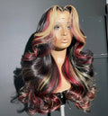 Highlight Green With Black Wig Synthetic Lace Frontal Wig Pre Plucked With Baby Hair 180% Density Fiber 13X4 Lace Front Wigs