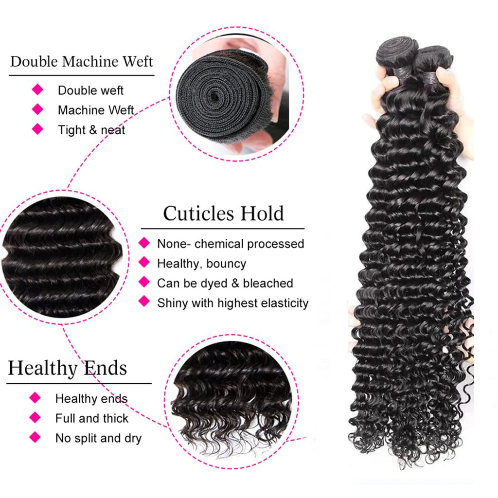 Alipretty 2x6 Deep Wave Bundles 100% Human Hair 2x6 HD Lace Closure Brazilian Hair Weave Bundles With Closure Natural Human Hair