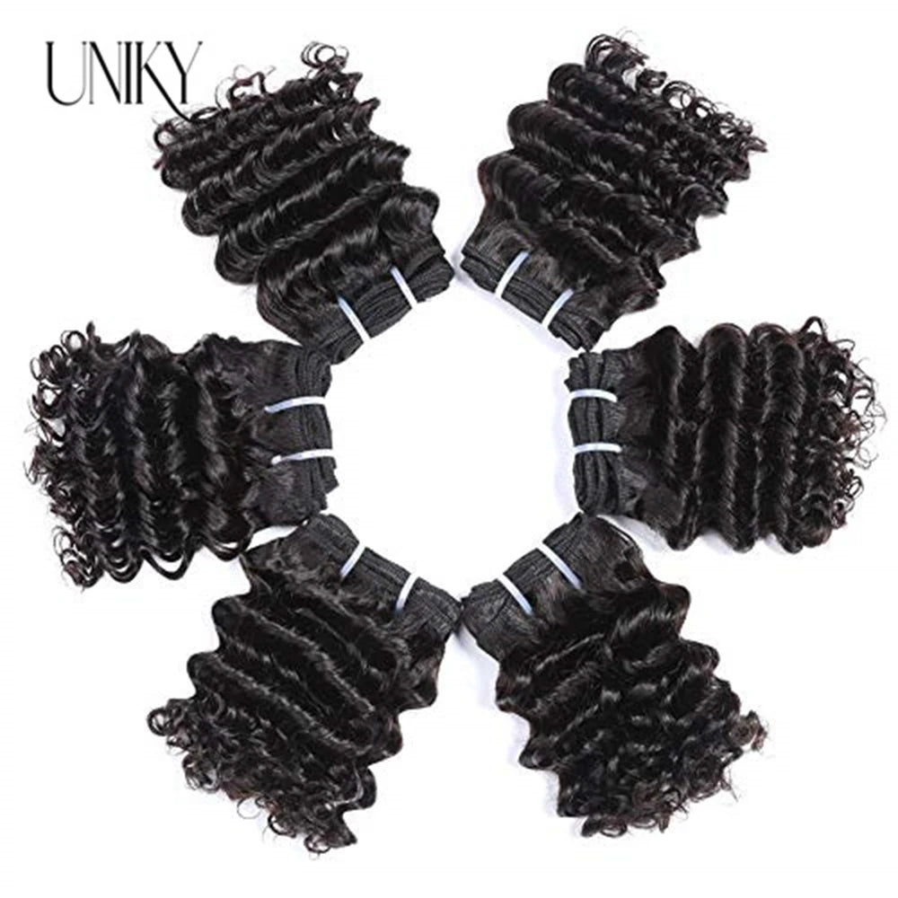Uniky Deep Wave Hair Bundles Short Deep Curly Hair 3 Bundles Remy Human Hair Extensions Natural Black Brazilian Cheap Bundles