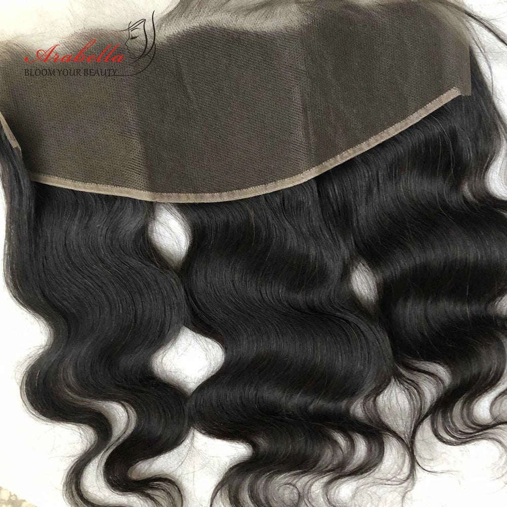 Body Wave Lace Frontal 100% Human Hair Arabella Remy Lace Closure Pre Plucked Bleached Knots 13x4 Transparent Lace Frontal